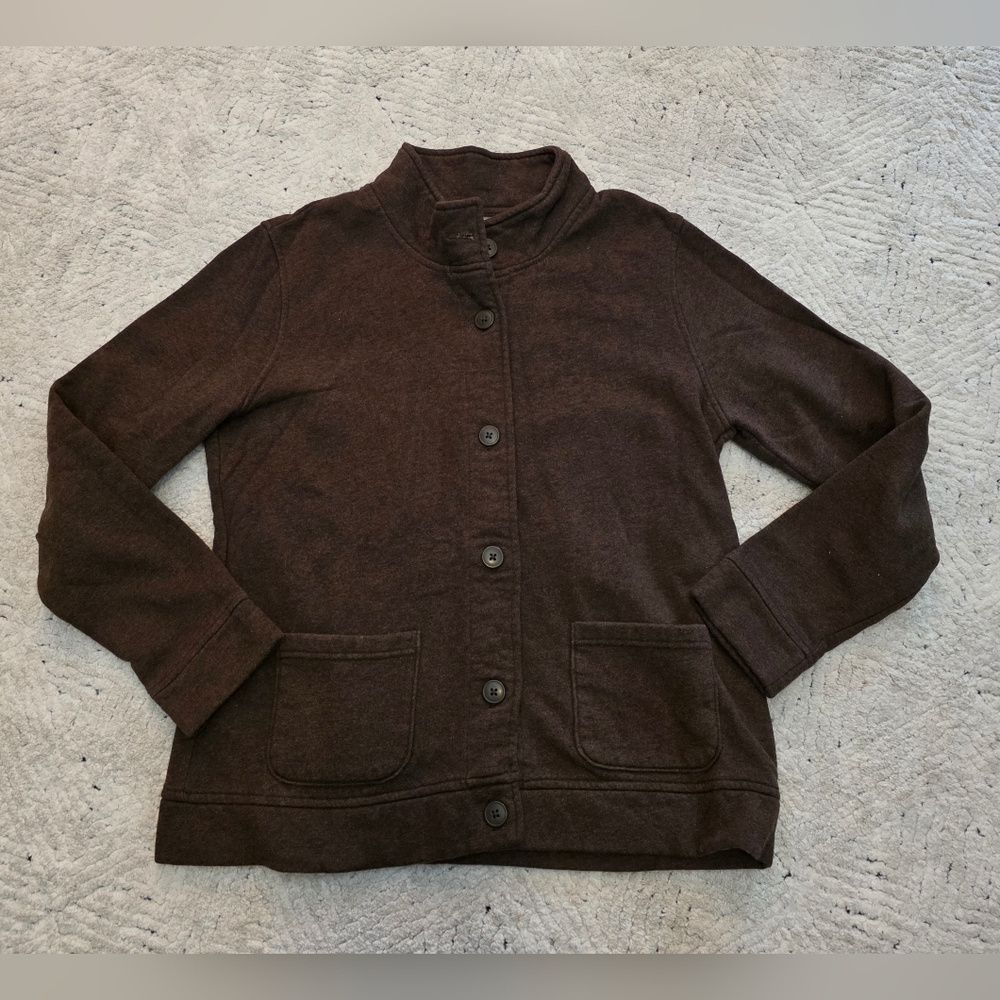 Womens medium Laura Scott brown sweater jacket button up sweatshirt